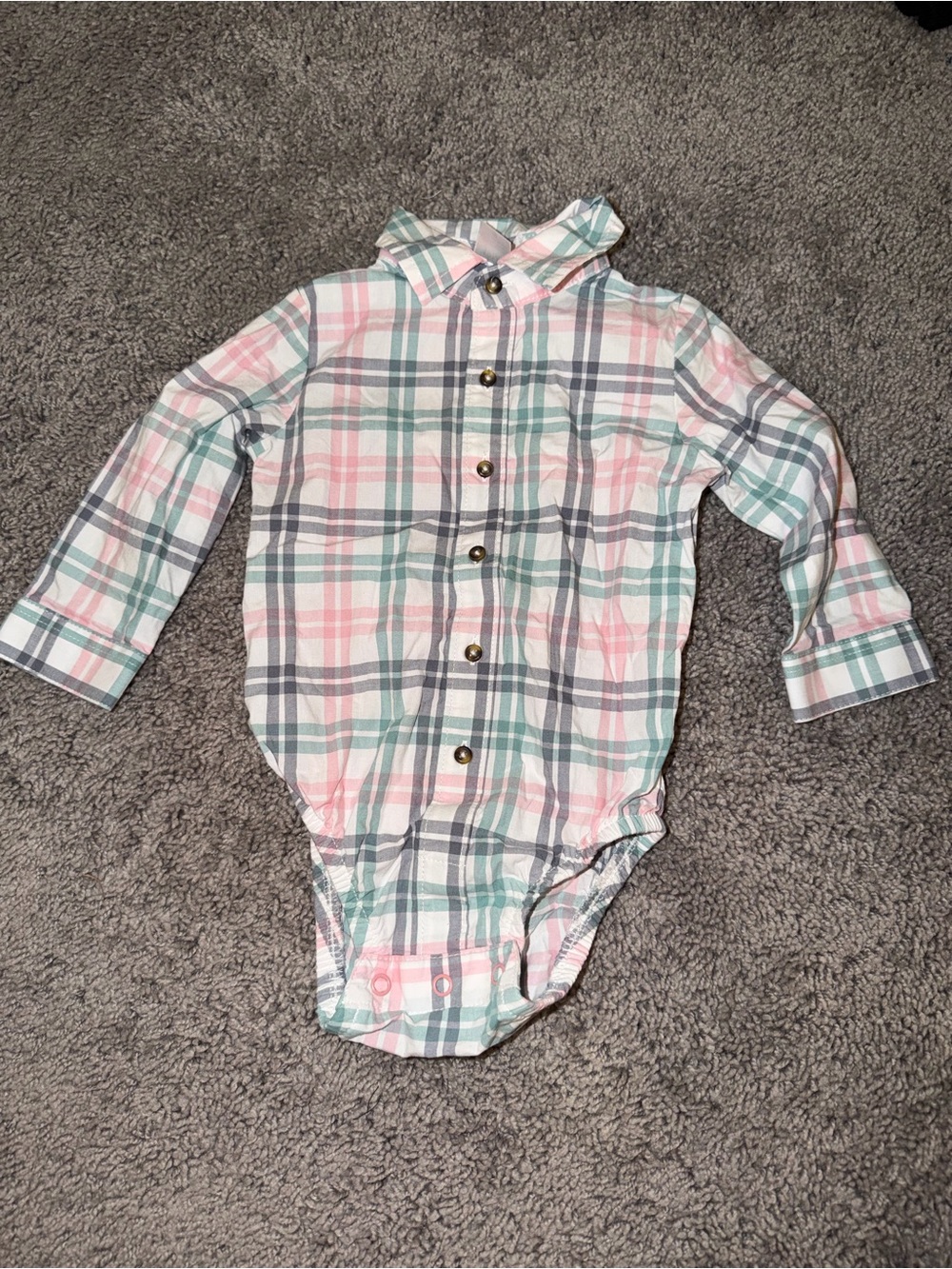 Plaid Long-Sleeve Baby Bodysuit in Pink, Green & Gray